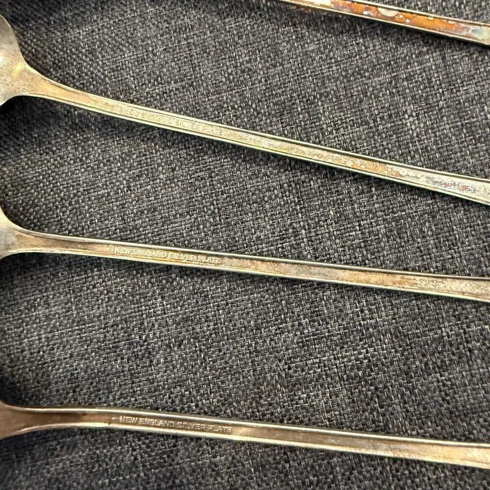 Vtg 6x New England Silver Plate Rosemary Long Iced Tea Spoons 8 1/4